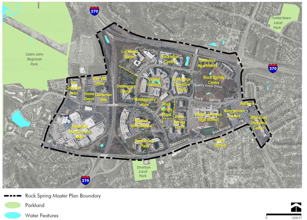 Figure 2 Rock Spring Context Plan Framework The majority of the Rock Spring Master Plan area was included in the 1992 North Bethesda/Garrett Park Master Plan.