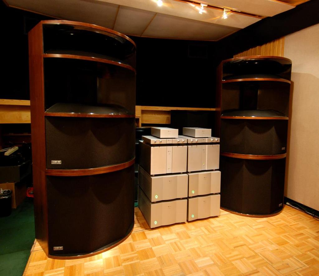 HR2-HF Three way Tri-Amplified High Frequency & Mid Bass horn: 120 degree by 40 degree dispersion Luxury Walnut Cabinets Upgraded components High Frequency