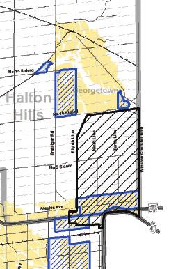 It includes lands bounded by: Caledon North Georgetown 0 Side Road and the Hamlet of Norval East Winston Churchill Boulevard South Auburn Road (Town of Milton) Halton Hills GTA West Corridor Study