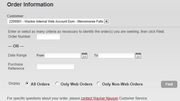 Upon logging on to the Wacker Neuson website click on Order Information located on the left-hand side of the page as pictured below. 3).