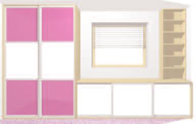 Exterior View 2 door sliding wardrobe Pink & pure white glass doors, maple gable 3 door robe