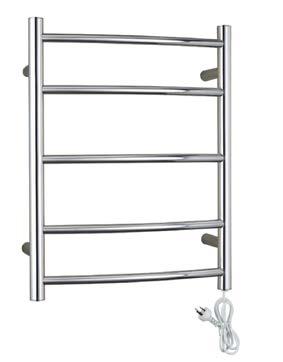 ACCESSORIES HEATED TOWEL RAIL STRAIGHT HTCR05-01S 600H X 550W Attractive 5 bar heated towel rail with optional plug-in or fixed wiring installation IP45 rating 65W Polished stainless steel tubing
