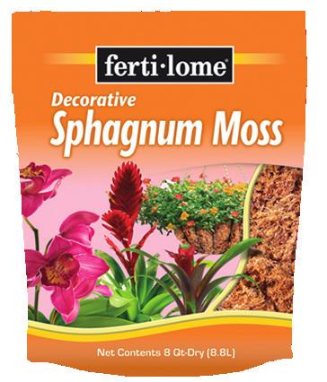 SPECIALITY PRODUCTS Decorative Sphagnum Moss ferti-lome Decorative Sphagnum Moss is used to line wire frames and hanging baskets.