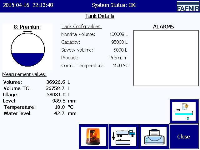 4.7.4 Static Leak Detection (report function individual tank) 1. Call up from "Tank Details" view In the "Tank-details" view the SLD report can be selected for the displayed tank.