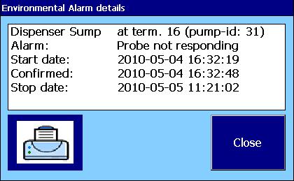 Figure 29: Environmental alarm details Button Print Close Description Prints out the details displayed for