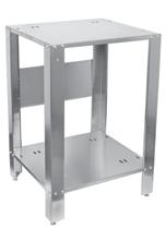 The top shelf has holes that correspond to the line chiller leg set mounting holes, so the line chiller can be bolted to the shelf. One size stand is used for all line chiller models.