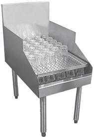 Recessed drainboards work best when only one style of glassware is being stored. Recessed drainboards cannot have a speed rail mounted to them.