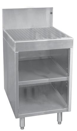 14 for complete specs) Standard Features All stainless steel construction Adjustable stainless steel bullet feet Full bottom shelf with drain Two adjustable glass rack slides Storage for three (3)