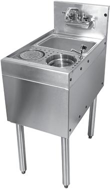Model List Length Weight MRS-12 $1,503 12 55# MFS-12 Mixology Unit Includes 9-1/4 by 11-1/2 by 6 deep sink, backsplash-mounted faucet, lift-out perforated plastic sink strainer, and 8 by 11 securely