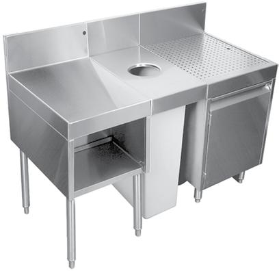 set, respectively, for mounting to just one piece of Glastender underbar The DWB-18 is free standing All models are designed to house a Rubbermaid Slim Jim trash receptacle and are available from
