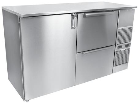 Self-Contained Two Zone Back Bar Coolers* BB60BWR-SS(LD) with one door converted to drawers (see Specification Guide page 4.