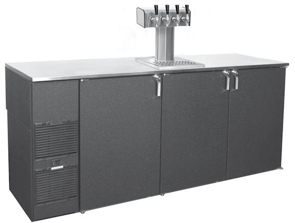 surface mount drain pan KC72L-SS(LR) (Faucet handles not included) 84 Three Door Self-Contained Four Keg Cooler Standard List = $7,523 Weight = 480# KC84_-_S( ) Refrig.
