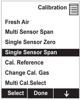 3. At the Calibration Menu, select Single Sensor Zero. Press [Y/+] once to enter the zero calibration sub-menu. 4. Start the flow of dry air, if used. 5. Press [Y/+] to start zero calibration. 6.