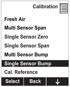 8.3.2.6 Single Sensor Bump This menu allows a bump test to be performed on an individual sensor of your choice.