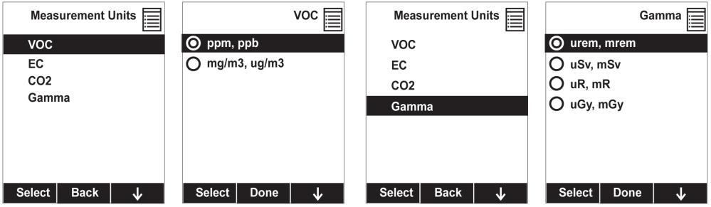 8.3.3.3 Measurement Units In some cases, the measurement unit for displaying data from sensors can be changed.