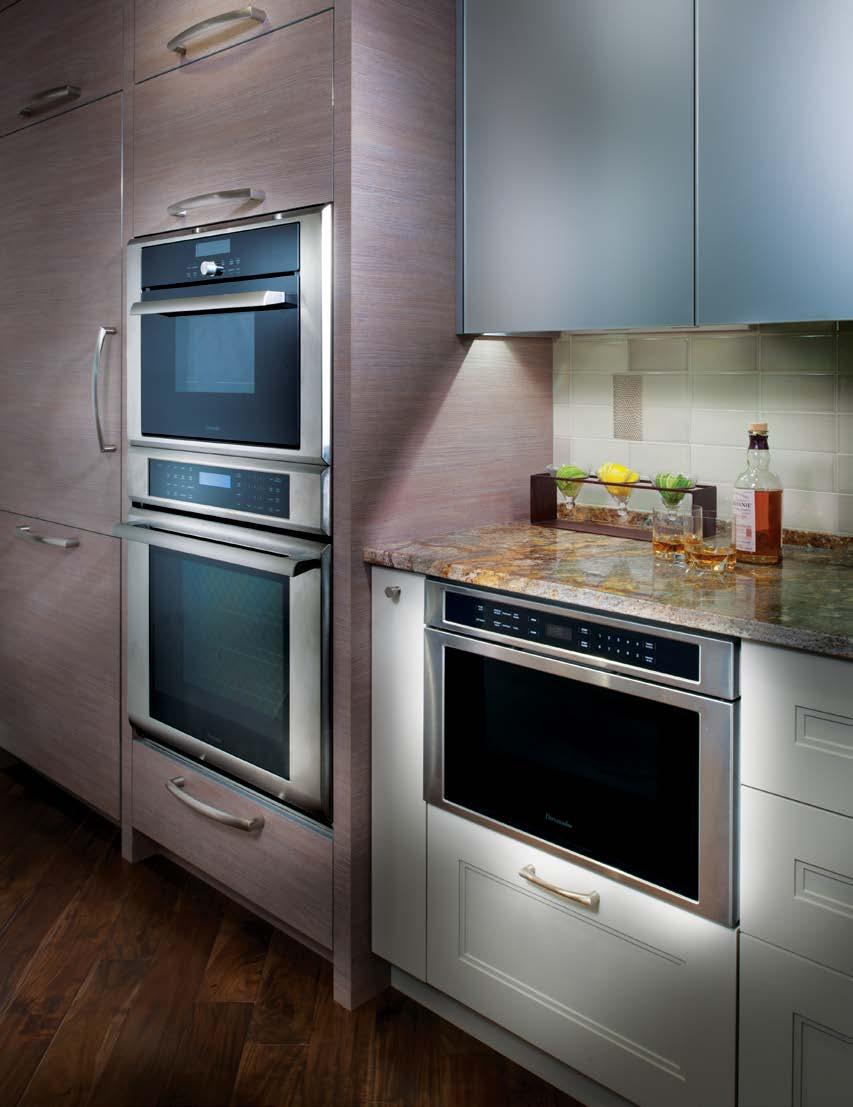 MODELS SHOWN: MES301HS BUILT-IN STEAM AND CONVECTION OVEN OVER ME301JS SINGLE BUILT-IN OVEN, AND MD24JS MICRODRAWER MICROWAVE.