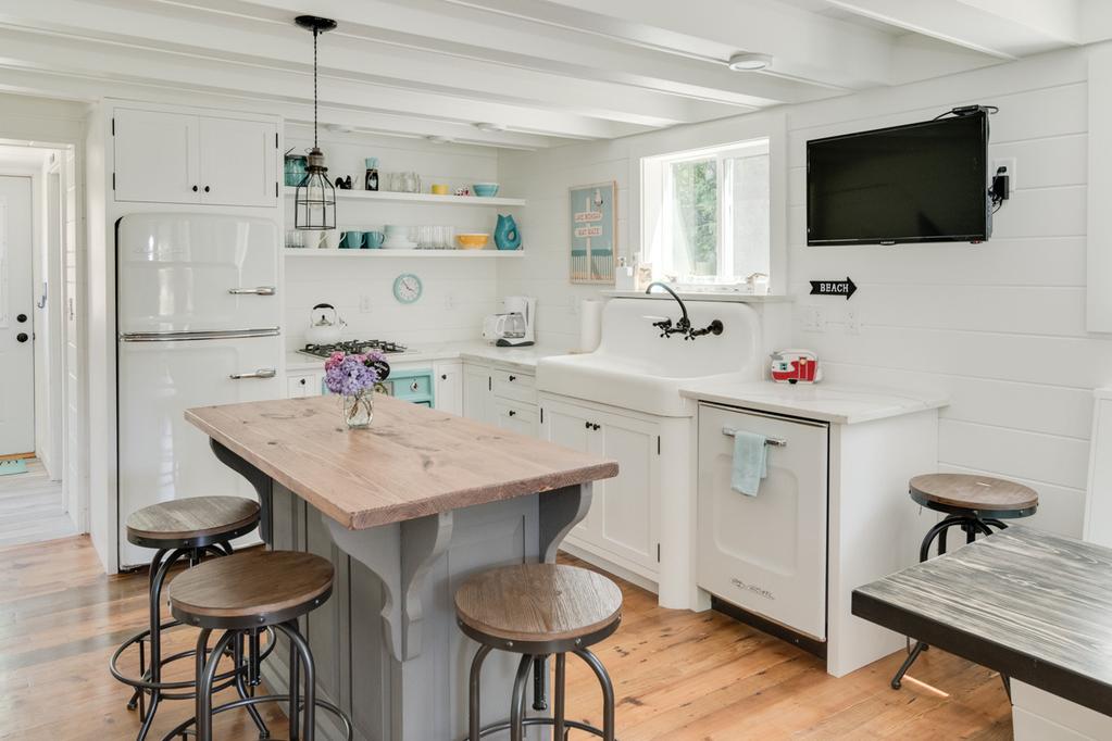 This sparkling white kitchen in South Haven, Michigan is