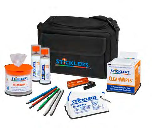 s Sticklers s Everything you need for fast, reliable fiber optic cleaning Convenient kits contain Sticklers CleanClicker, nonflammable Splice & Connector Cleaner, CleanWipes, CleanStixx and a handy