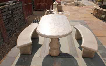 Ornamental Oval Table & 2 Benches Oatmeal Granite New