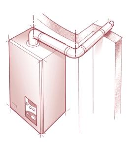 4 SPECIFICATION FOR FLUE SYSTEMS WITH AN EXTRA 90 ELBOW a b Fig 4 - Use of the flanged elbow, extension(s), 90 extension elbow, and standard flue assembly.