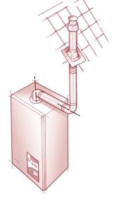 d) The flue system must use either a flanged elbow or a vertical flue turret socket at the entry/exit to the appliance.