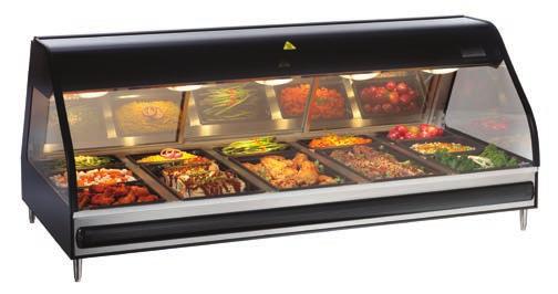 b displays hot food without condensation on glass. b Exterior operator side cutting board. b Standard black, painted end panel frames. b Ed2-60 (width 1524mm) also available.