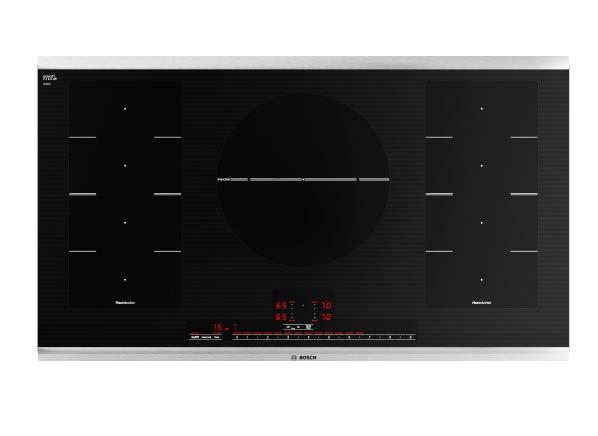 Induction Cooktops Bosch Benchmark 20 The Bosch Benchmark has a huge super burner in the middle of the cooktop and a large rectangular burner on the side plus smaller burners.