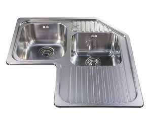 Sinks KR20 Stainless steel round drainer KR21 Stainless steel round single bowl sink CCP3 Stainless steel corner double bowl sink KA20 Stainless steel compact single bowl sink Polished finish Waste