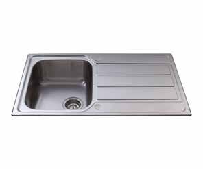 Sinks KA55 Stainless steel single bowl sink with mini drainer KA50 Stainless steel compact single bowl sink KA52 Stainless steel one and a half bowl sink Polished finish Reversible Fits in 450mm base