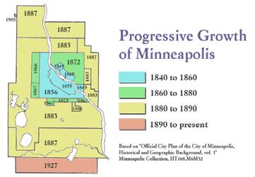 History of Planning in Minneapolis The town of Minneapolis, founded in 1856 by the state legislature, became a city in 1866. At the time, the population was 3,000 and the city covered 24 square miles.