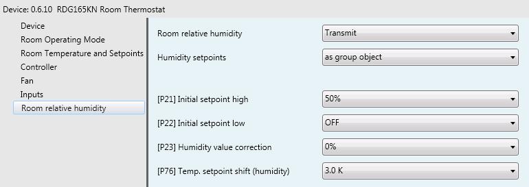 Humidity parameters 1. Click Room relative humidity in the left pane and the humidity parameters will display. 2. Adjust the parameters as required. See section 3.