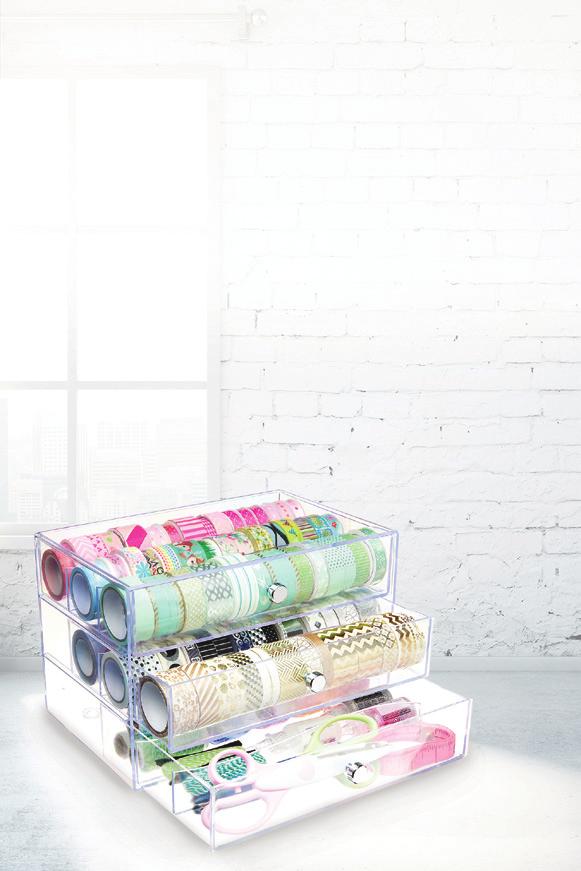 NEW PRODUCTS Organize and store small beads and embellishments! A stackable solution to organize that messy box of ribbon! Caddy Storage Tray pg.