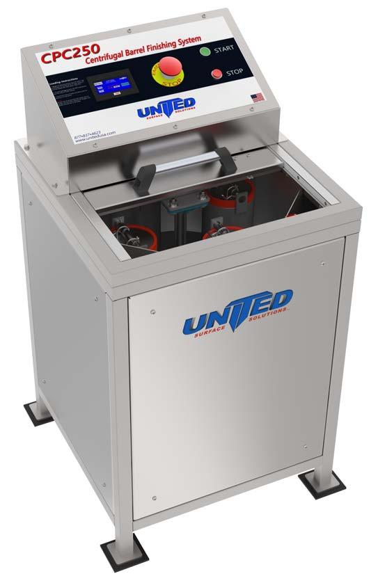 Centrifugal Barrel Finishing The CPC250 is United s smallest deburring system. The CPC250 is an upright centrifugal barrel deburring machine.