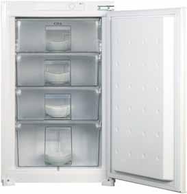 fw482 Integrated in-column freezer 4 star rating 4 storage compartments 1 ice cube tray Reversible door Fixed hinges Freezer capacity: 8kg/24hrs Total capacity: 109 ltr gross/99 ltr net Noise level: