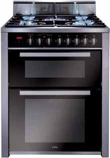 rv701 70cm twin cavity range cooker, electric ovens, gas hob main oven second oven Hob features Wok burner Automatic ignition Cast iron pan supports Rear back guard Flame failure included Oven