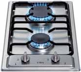 hcg301 Domino two burner gas hob Front control Enamel pan supports Flame failure included LPG conversion kit included Domino joint strip (ahj30) Burners Front: 1.