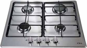 1W Power supply required: 3 amps 500 580 43 557 477 hg6310 Four burner gas hob Front control Enamel pan supports Flame failure included Wok burner LPG conversion kit included Wok support (not shown)