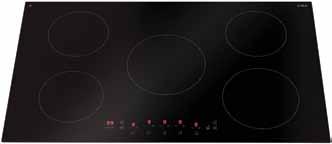 Hobs hn9610 Five zone induction hob Front control Electronic touch control 9 power levels 2 boosters on all zones 99 minute timer Melt function Keep warm function Pause/restart function Easy clean