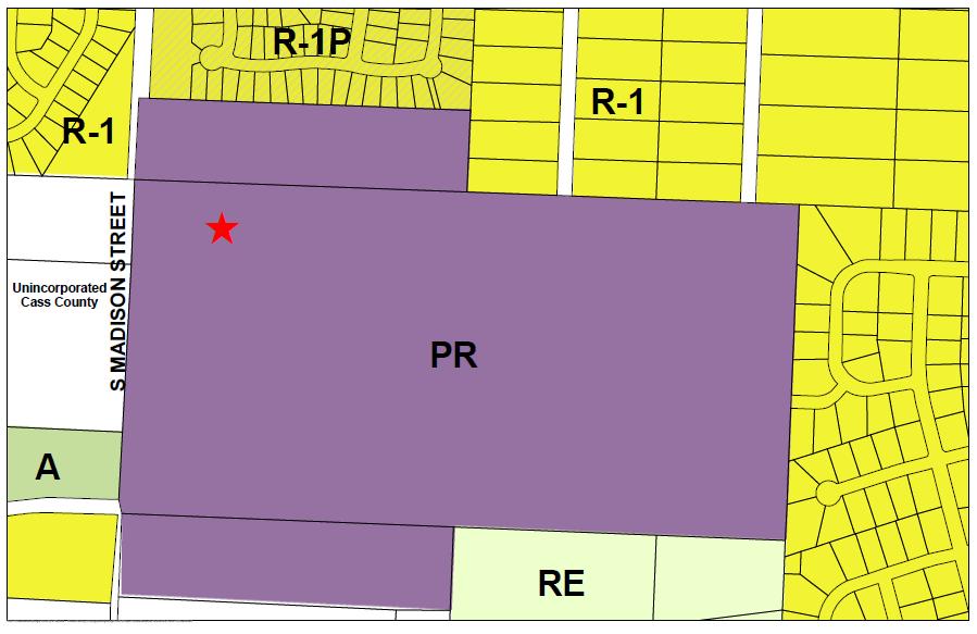 Existing Zoning: PR : Parks, Recreation and Public Use District Existing Surrounding Uses: North: Single Family Residential South: Public Works Facility East: Single Family Residential West: Church