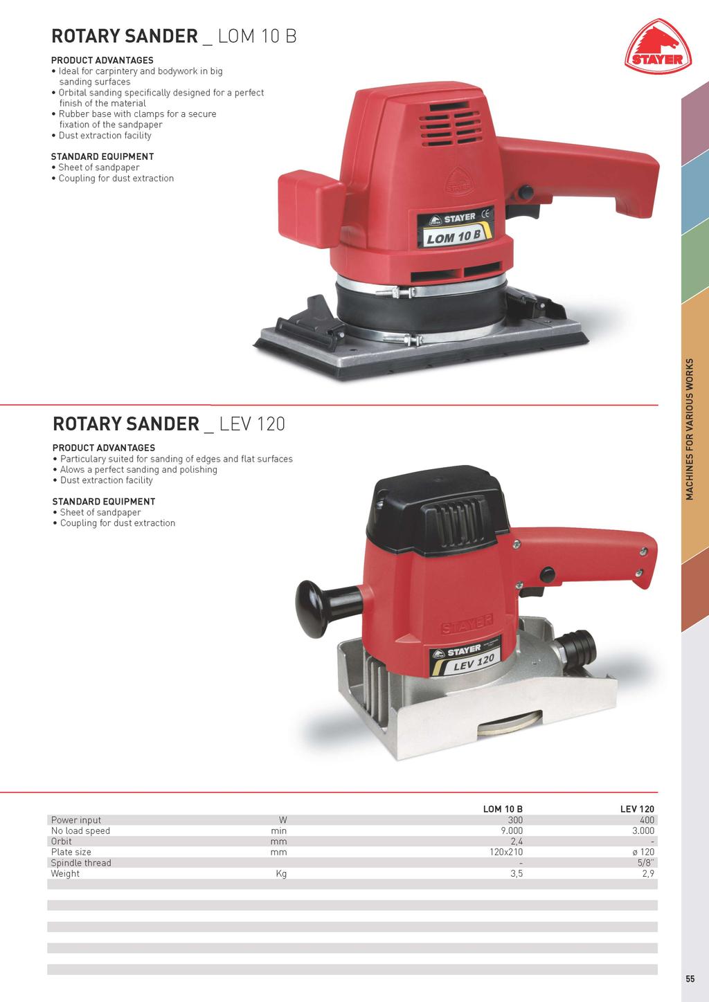 ROTARY SANDER LOM 10 B Ideal for carpintery and bodywork in big sanding surfaces Orbital sanding specifically designed for a perfect finish of the material Rubber base with clamps for a secure