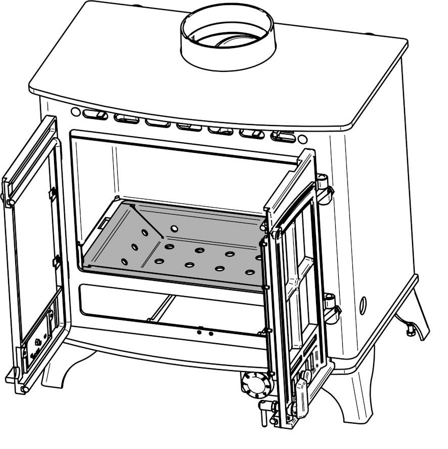 6.3 Hold the tray flat with the front edge pointing forwards, tilt diagonally and insert through the front of the appliance, see Diagram 15.