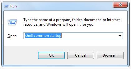WINDOWS 7 Method 1- Preventing Auto Start-up of NFN Gateway task - Press the [Windows Logo] + [R] keys together on the keyboard - The Run command box should now be open - Enter shell:common startup