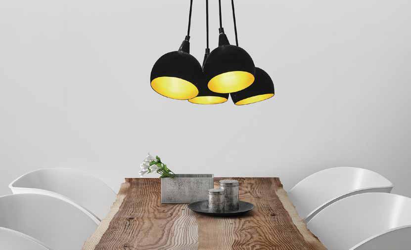 The black and contrasted gold colour way creates a warm inviting glow ideal for setting the right mood in a dining room,