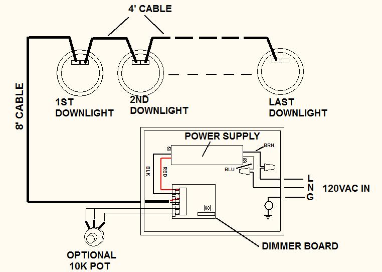 7.5 CabLite VR w/o Dimming Wiring Diagram Figure 7 - CabLite VR without Dimming Wiring Diagram Wire power supply as shown in Figure 7 - CabLite VR without Dimming Wiring Diagram.