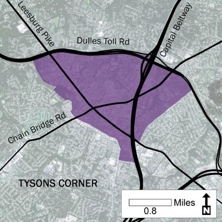 14 Urban Development Areas Fairfax County UDA Needs Profile: Tysons Corner Tysons Corner is located in Fairfax County, surrounded by the town of McLean to the east and Vienna on the west along I-495,