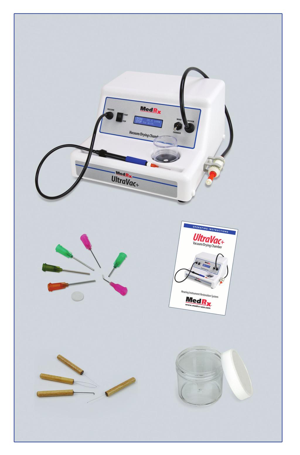 The UltraVac+ System Includes UtraVac+ Base Unit Pressure Wand with Hose Vacuum Wand with Hose &