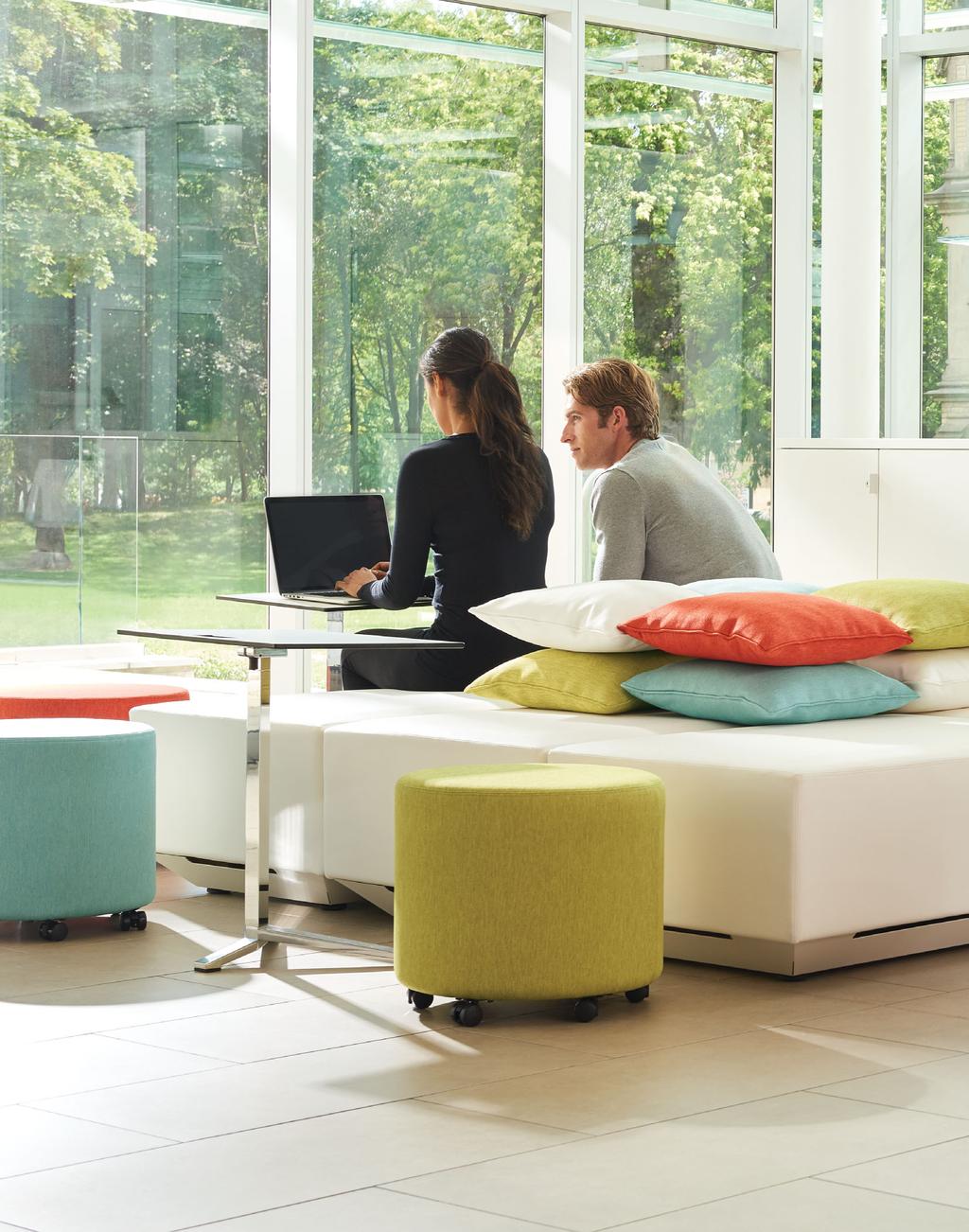 The collection upholstery Durable, White table surface Compact Laminate, Storm White collaborative ottomans