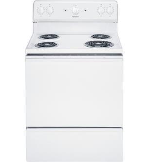 NREIA National Appliance Program - White Model#: RB525DHWW Hotpoint 30" Free-Standing Electric 46 3/4 in X 28 3/4 in X 30 in Standard clean oven - Makes cleaning by hand more convenient Coil heating