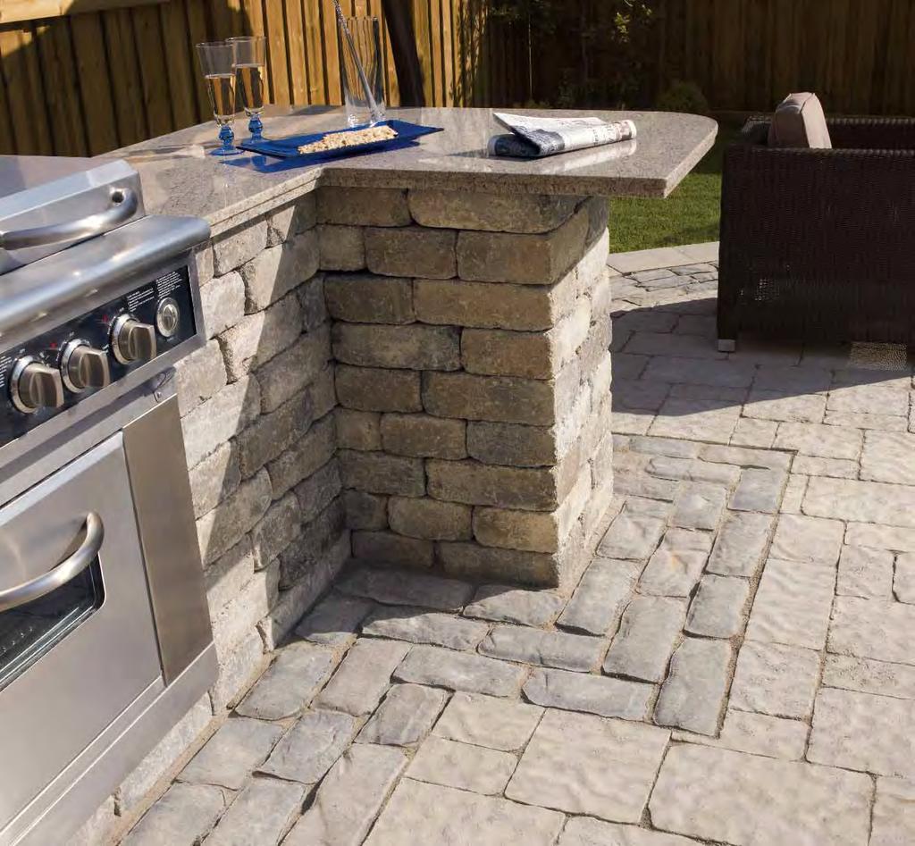 BBQ, kitchen, fi re pit and fountain, all made from Monaco wall.