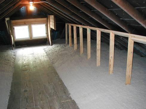 height. Markers shall face such that they can be read from the attic access opening. Cellulose, blown rock wool or blown fiberglass insulation may be used to insulate unfinished attics.